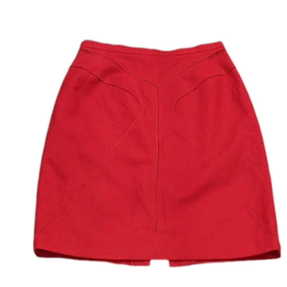 VTG Harve Benard Petite Red Wool Pencil Preppy Mini Skirt Geometric Detail 4P